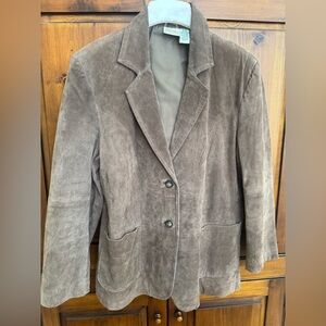 St. John's Bay Ladies Large Taupe/Light Brown 2-Button Suede Lined Blazer. EUC